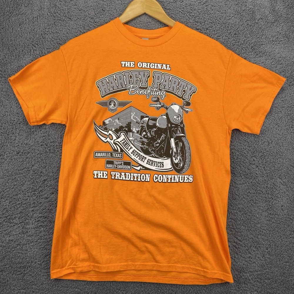 Gildan Shirt Men M Heavy Cotton Harley Davidson Party Tripps Benefit Biker‎ Crew